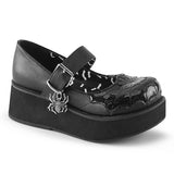 2 1/4" P/F Mary Jane w/Spider Charm & Cross Detail Blk Vegan Leather-Blk Pat Pleaser Demonia SPRITE/05