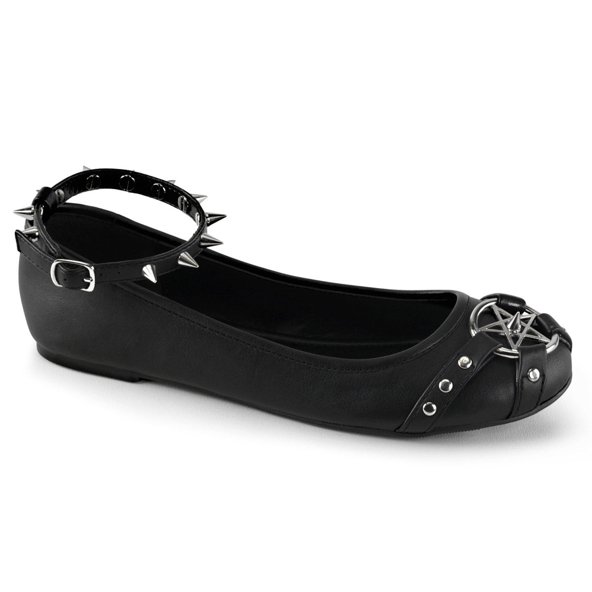 Ankle Strap Flat W/studded Straps & Pentagram Detail Pleaser Demonia STAR/23