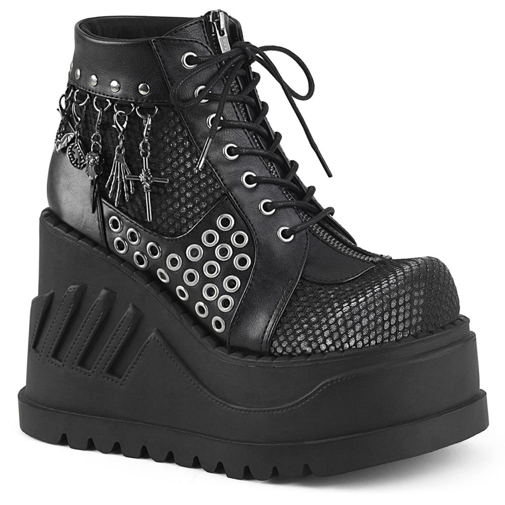 4" Pf Lace-Up Wedge Bootie, Inside Zip Pleaser Demonia STOMP/18