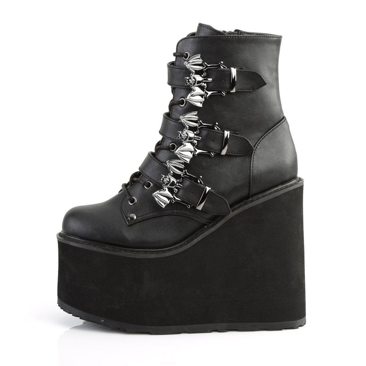 5 1/2" PF Lace-Up Ankle Boot w/ 3 Buckle Straps, Side Zip Pleaser Demonia SWING/103