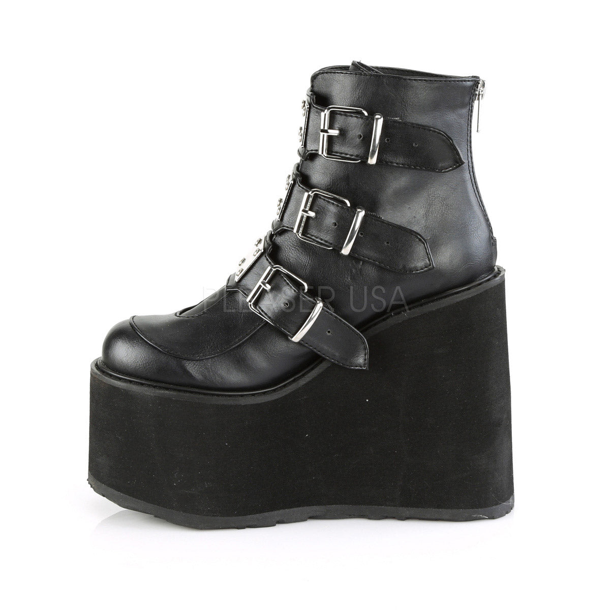 5 1/2" PF Ankle Boot w/ 3 Buckle Straps, Back Zip Pleaser Demonia SWI105/BVL