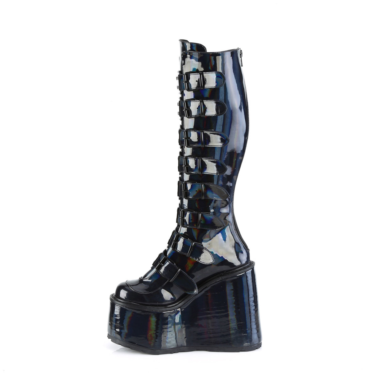 5 1/2" Pf Knee High Boot W/ 8 Buckle Straps, Back Metal Zip Pleaser Demonia SWI815/BHG