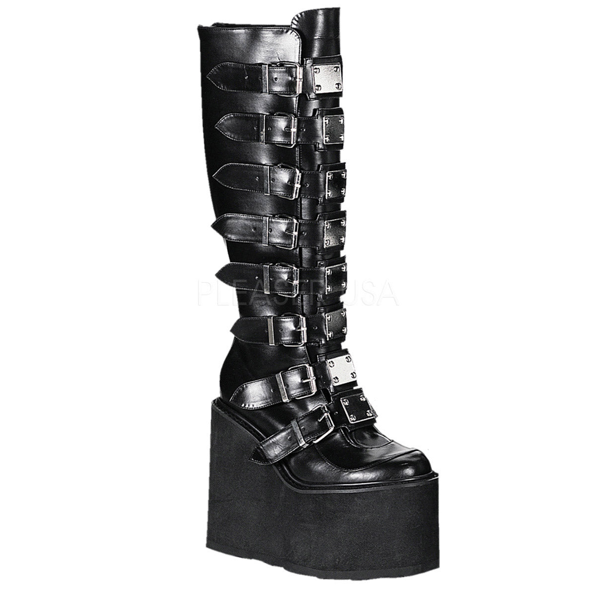 Sexy Metal Plate Buckle Strap Extreme Platform Knee High Boots Shoes Pleaser Demonia SWING/815