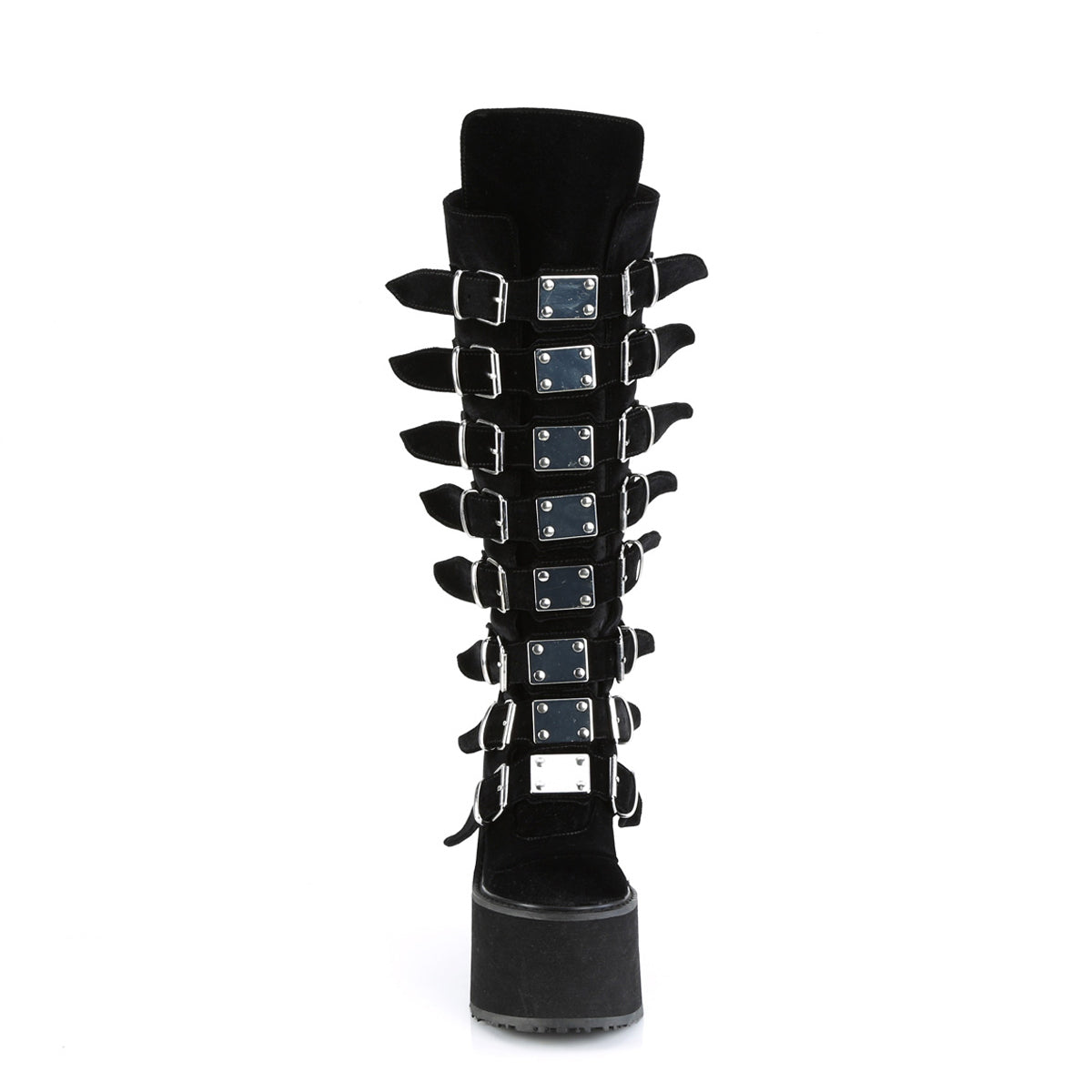 5 1/2" Pf Knee High Boot W/ 8 Buckle Straps, Back Metal Zip Pleaser Demonia SWI815/BVEL