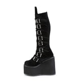 5 1/2" Pf Knee High Boot W/ 8 Buckle Straps, Back Metal Zip Pleaser Demonia SWI815/BVEL