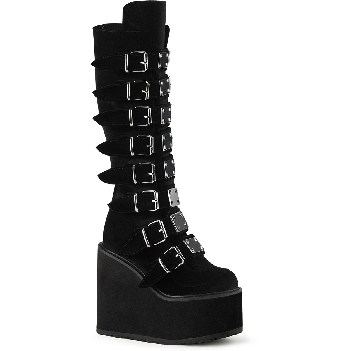 5 1/2" Pf Knee High Boot W/ 8 Buckle Straps, Back Metal Zip Pleaser Demonia SWI815/BVEL