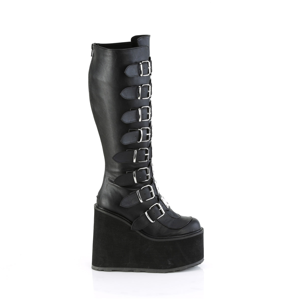 5 1/2" Pf Wide Calf Knee Boot W/ Buckle Straps, Back Zip Pleaser Demonia SWI815WC/BVL