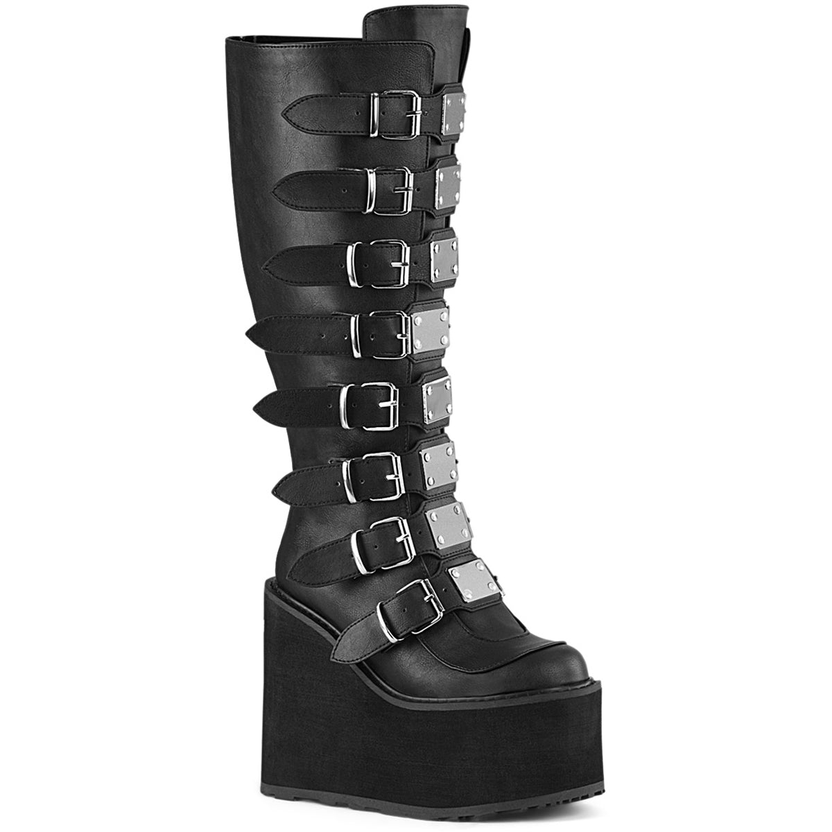 5 1/2" Pf Wide Calf Knee Boot W/ Buckle Straps, Back Zip Pleaser Demonia SWI815WC/BVL