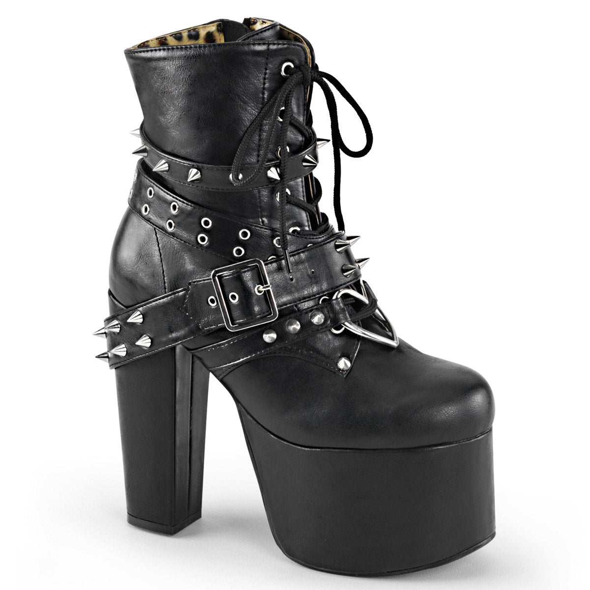 5 1/2" Heel, 3" Pf Ankle Boot W/spikes & Heart O-ring Pleaser Demonia TORMENT/700