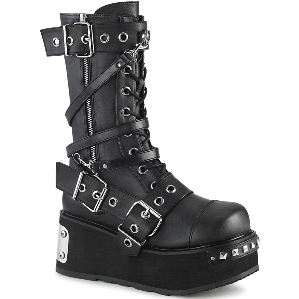 3" Pf Mid-Calf Boot W/ Wrap Around Straps, Outside Zip Pleaser Demonia TRASHVILLE/250