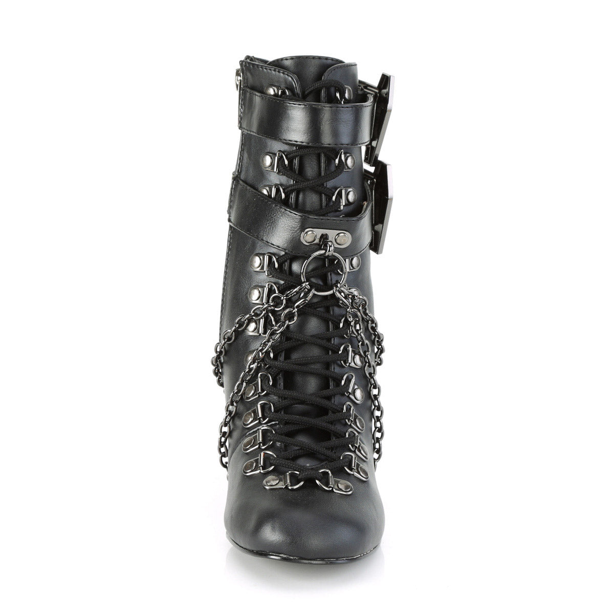 3" Block Heel Round Toe D-ring Lace-Up Ankle Boot, Size Zip Pleaser Demonia VIVIKA/128