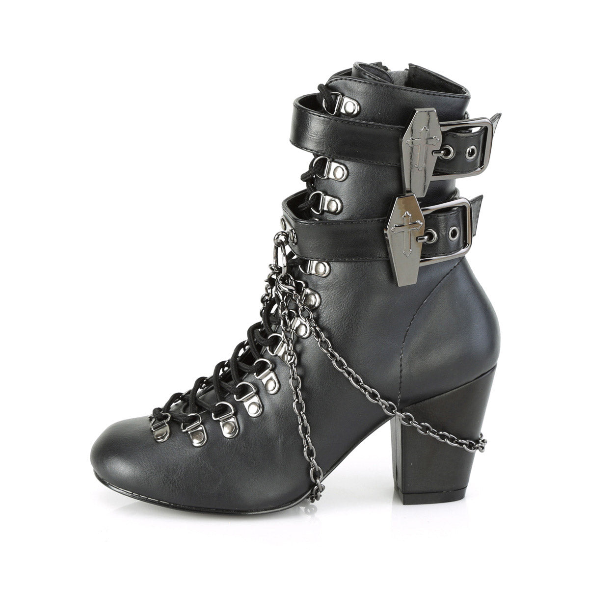 3" Block Heel Round Toe D-ring Lace-Up Ankle Boot, Size Zip Pleaser Demonia VIVIKA/128