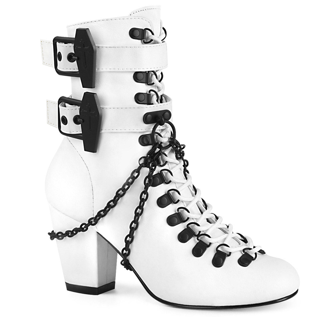 3" Block Heel Round Toe D-ring Lace-Up Ankle Boot, Size Zip Pleaser Demonia VIVIKA/128