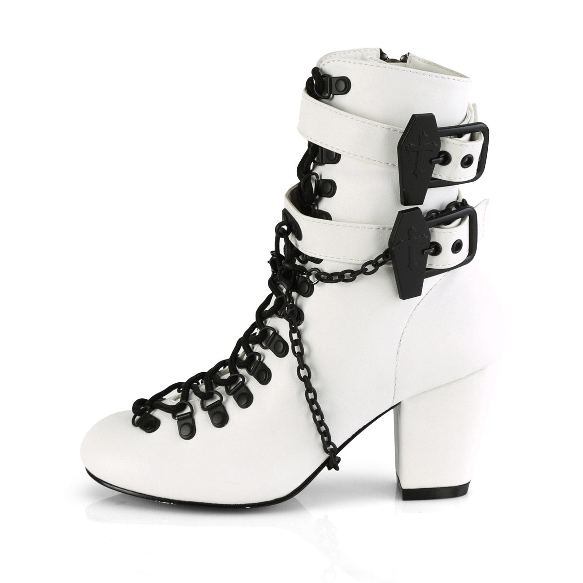 3" Block Heel Round Toe D-ring Lace-Up Ankle Boot, Size Zip Pleaser Demonia VIVIKA/128