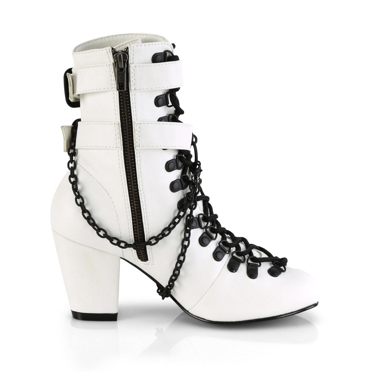 3" Block Heel Round Toe D-ring Lace-Up Ankle Boot, Size Zip Pleaser Demonia VIVIKA/128