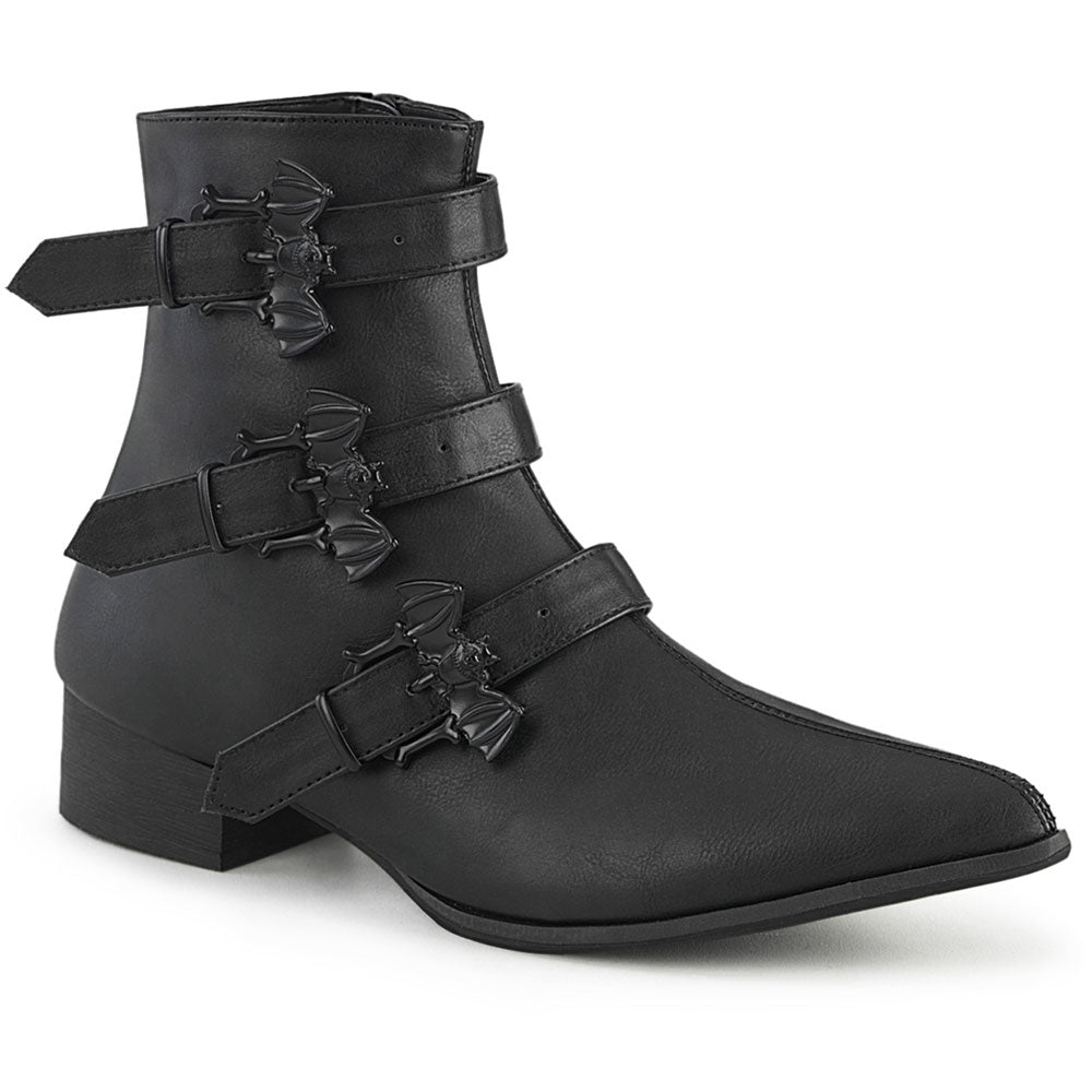 1" Block Heel Pointed Toe Ankle Boot, Side Zip Pleaser Demonia WARLOCK/50/B