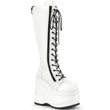 6" Wedge PF Lace-Up Knee High Boot, Back Metal Zip Pleaser Demonia WAVE/200